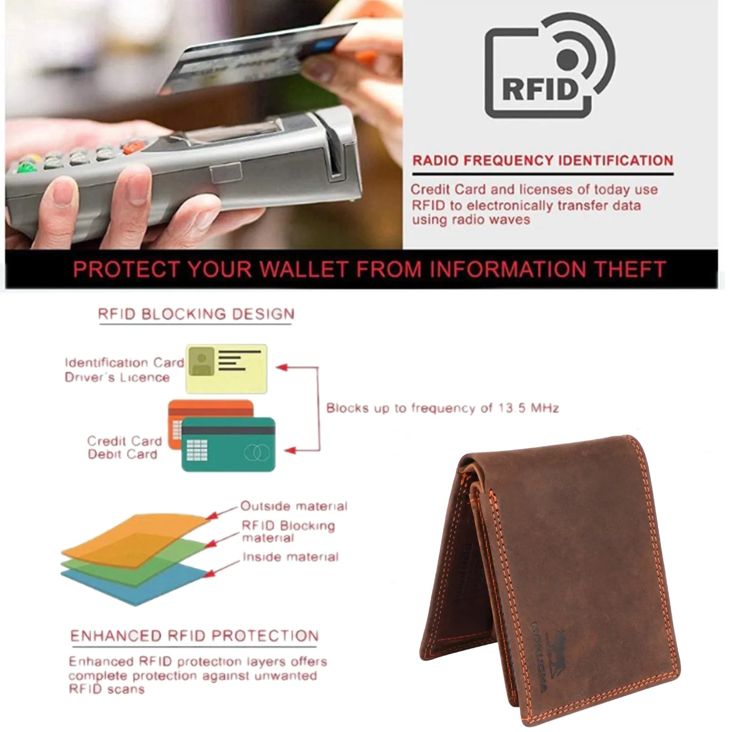 Mens RFID Oiled Hunter Leather Billfold Wallet Brown