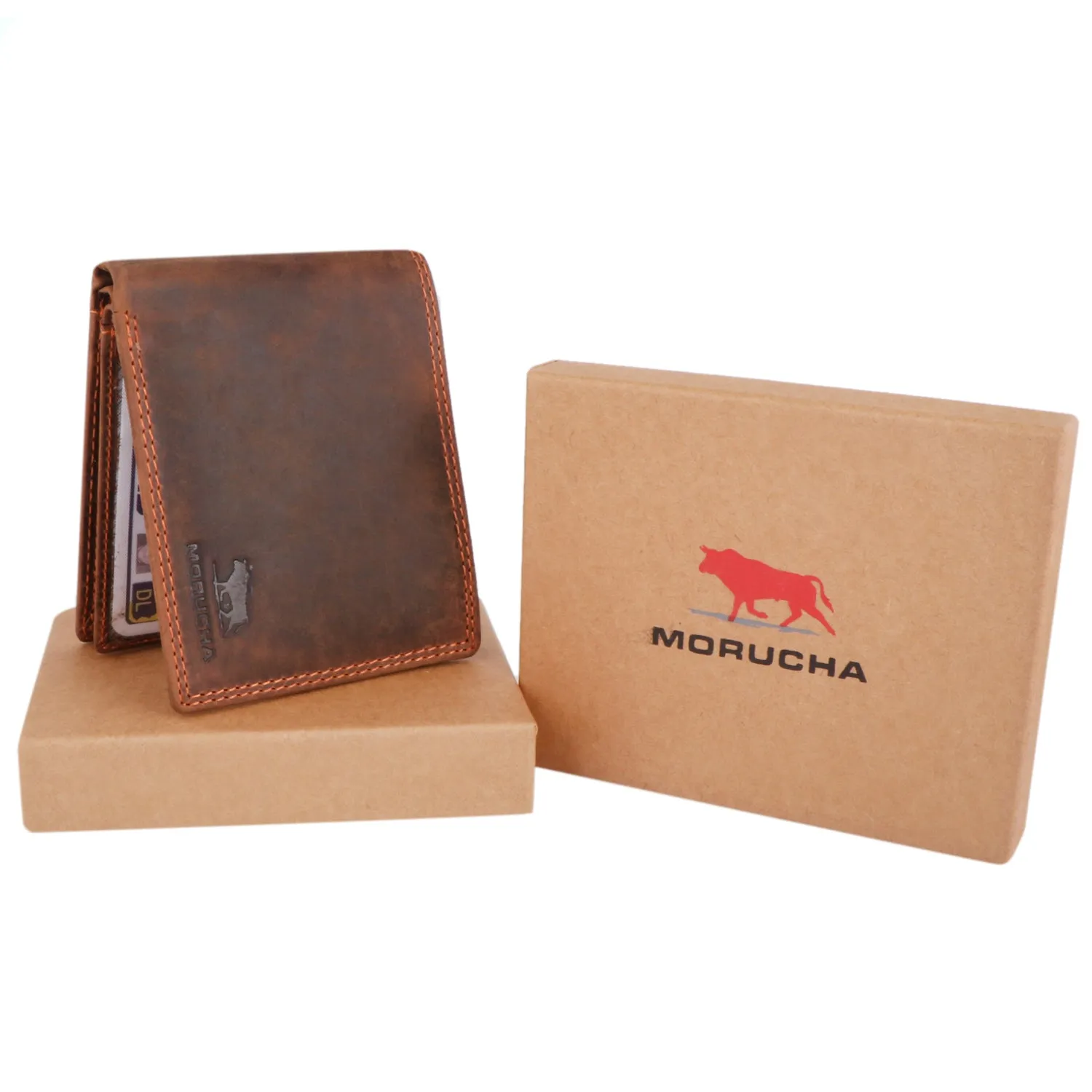 Mens RFID Oiled Hunter Leather Billfold Wallet Brown