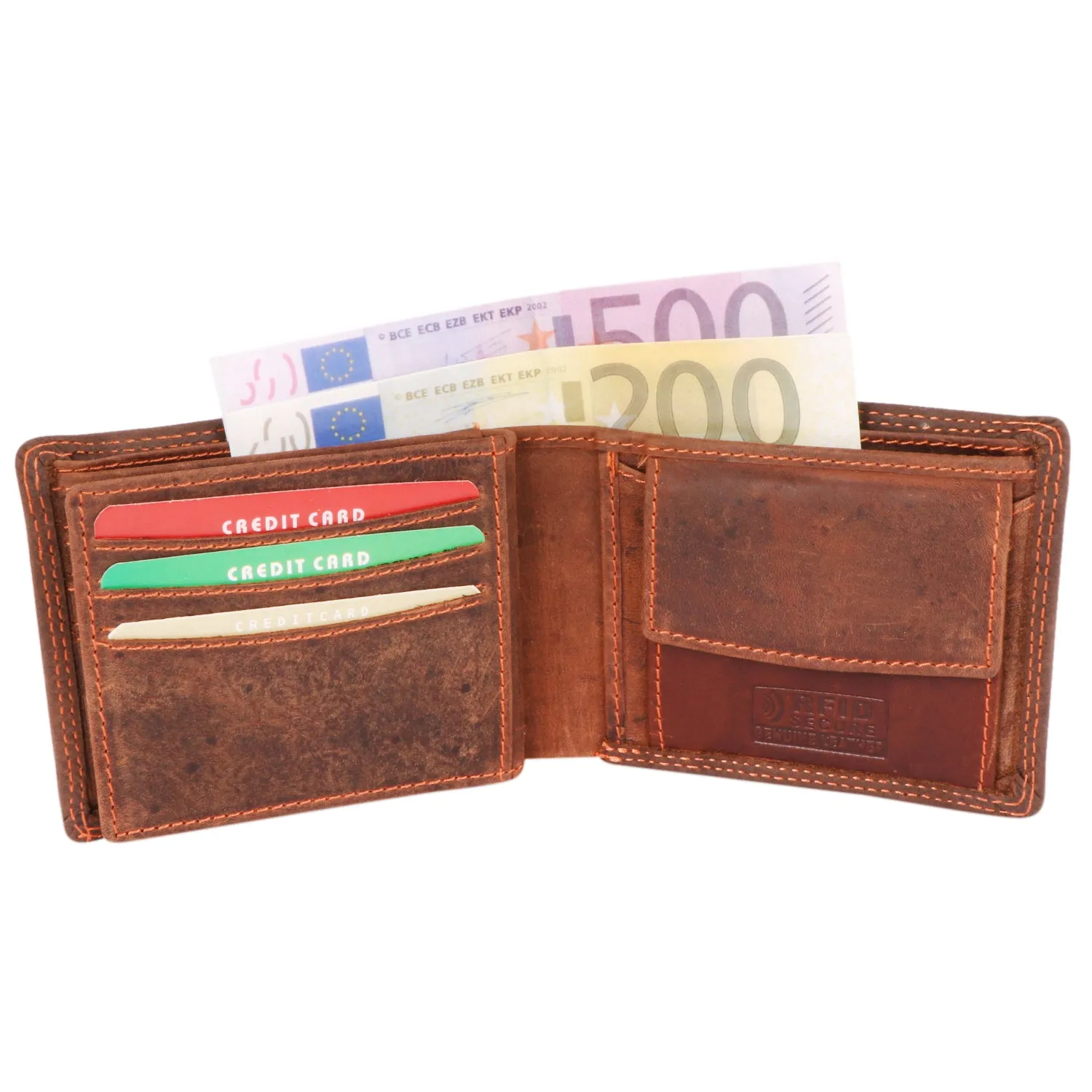 Mens RFID Oiled Hunter Leather Billfold Wallet Brown