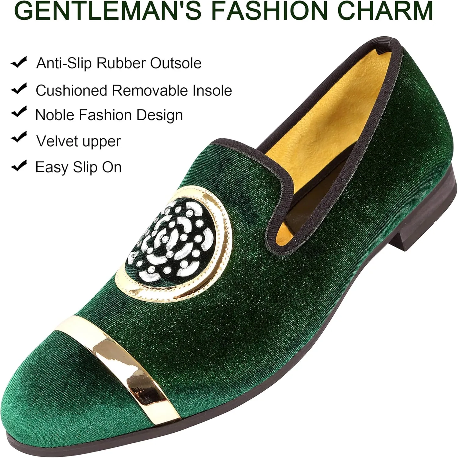 Mens Rhinestone Loafers Velvet Tuxedo Dress Shoes with Gold Plate Smoking Slippers Slip-On Penny Party Wedding Casual Shoes