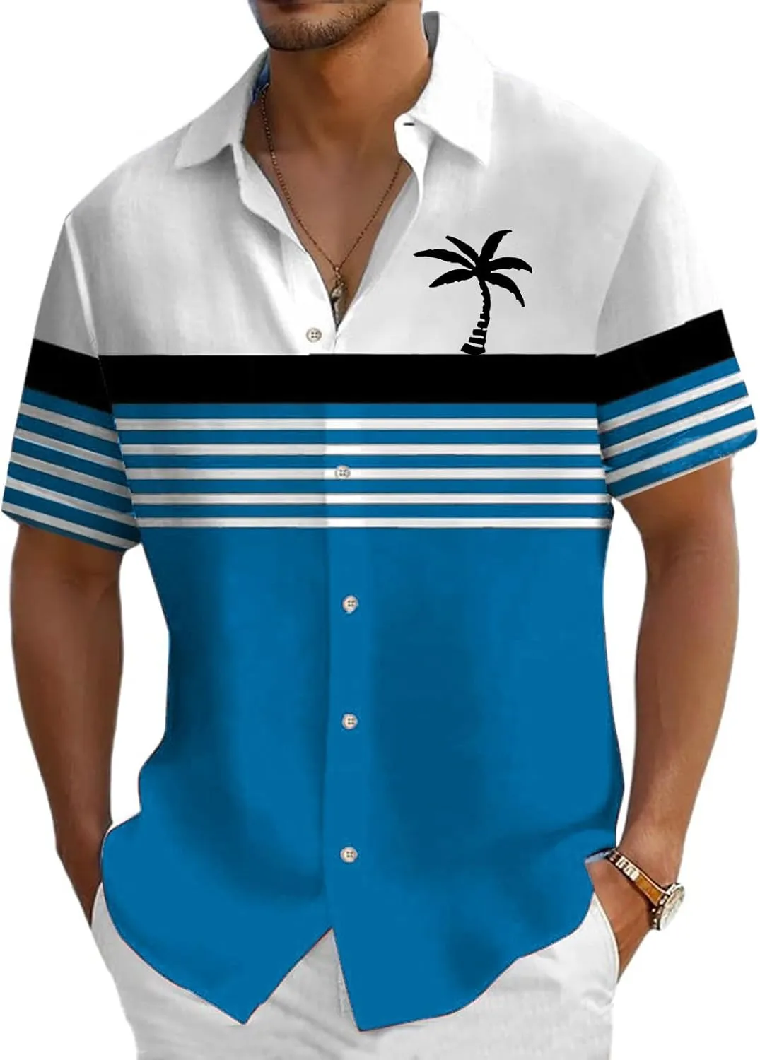 Mens Shirts Tropical Graphic Short Sleeve Shirt Summer Coconut Tree T-Shirts Button Down Stand Collar Workout Tops