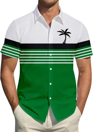 Mens Shirts Tropical Graphic Short Sleeve Shirt Summer Coconut Tree T-Shirts Button Down Stand Collar Workout Tops