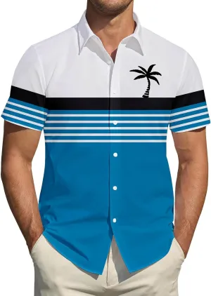 Mens Shirts Tropical Graphic Short Sleeve Shirt Summer Coconut Tree T-Shirts Button Down Stand Collar Workout Tops