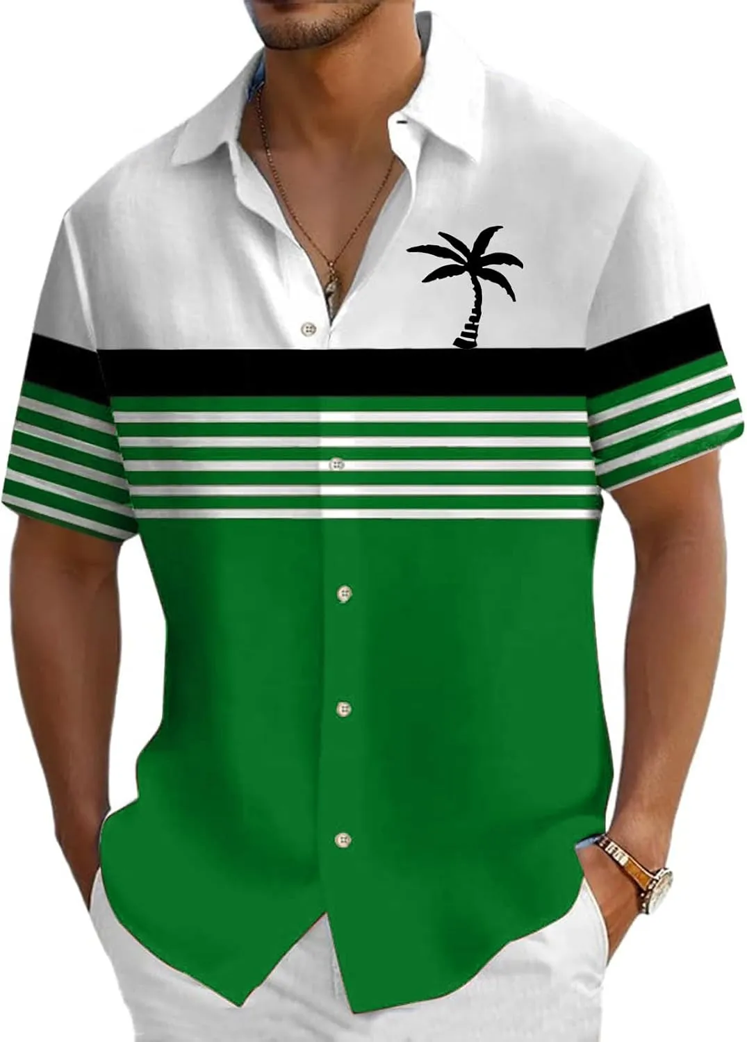 Mens Shirts Tropical Graphic Short Sleeve Shirt Summer Coconut Tree T-Shirts Button Down Stand Collar Workout Tops
