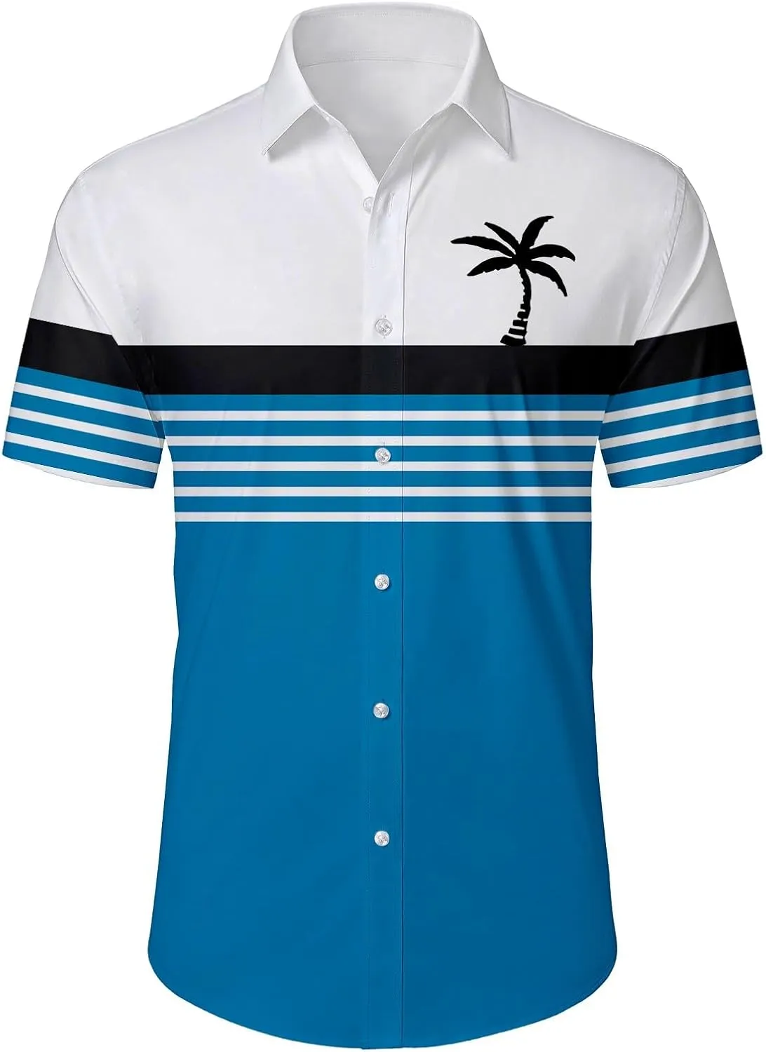 Mens Shirts Tropical Graphic Short Sleeve Shirt Summer Coconut Tree T-Shirts Button Down Stand Collar Workout Tops