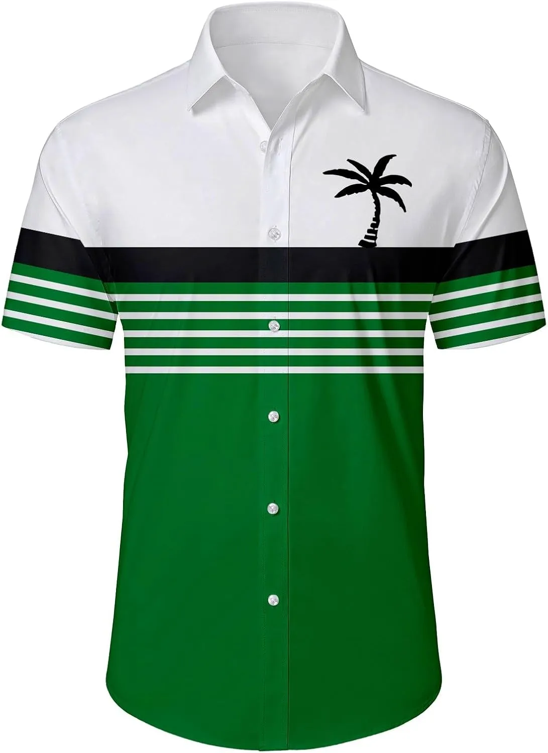 Mens Shirts Tropical Graphic Short Sleeve Shirt Summer Coconut Tree T-Shirts Button Down Stand Collar Workout Tops