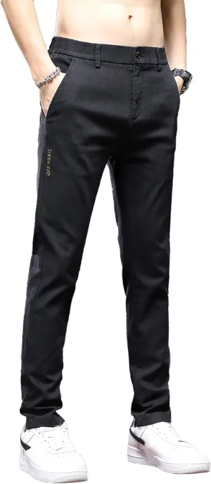 Men's Slim Fit Casual Pants Cotton Wrinkle-Resistant Black Pants
