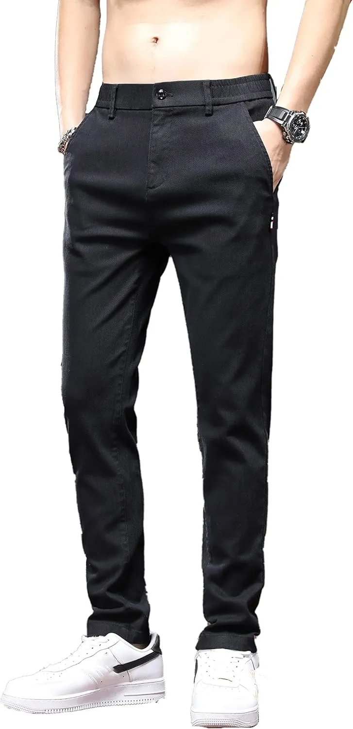 Men's Slim Fit Casual Pants Cotton Wrinkle-Resistant Black Pants