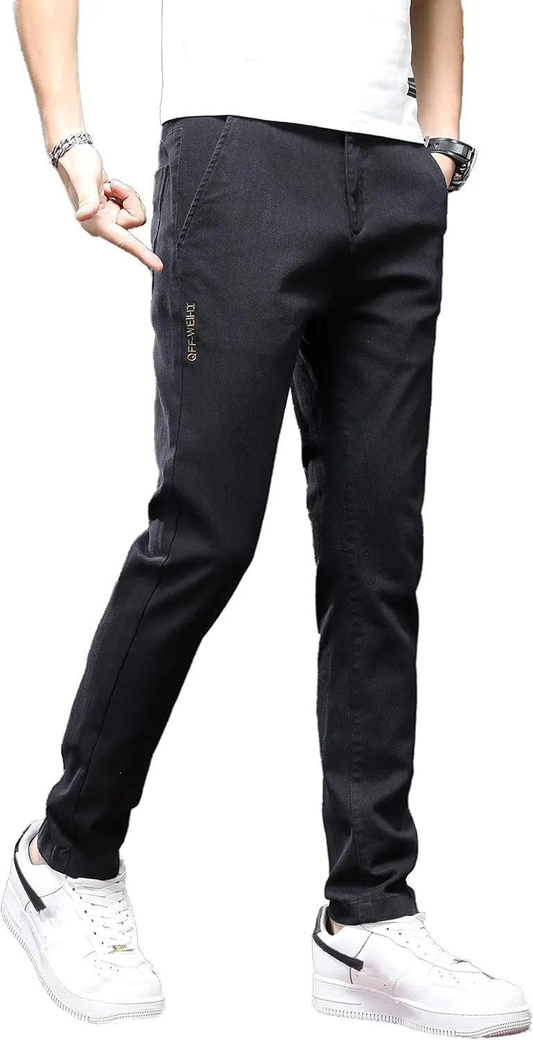 Men's Slim Fit Casual Pants Cotton Wrinkle-Resistant Black Pants