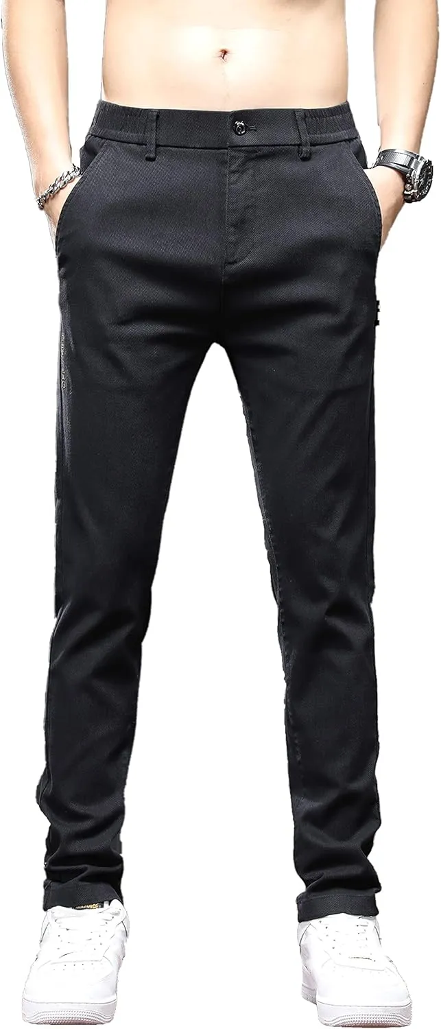 Men's Slim Fit Casual Pants Cotton Wrinkle-Resistant Black Pants