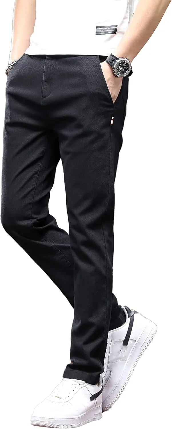 Men's Slim Fit Casual Pants Cotton Wrinkle-Resistant Black Pants