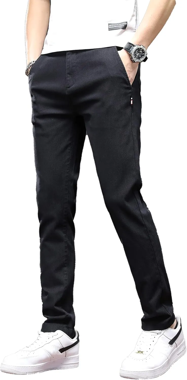 Men's Slim Fit Casual Pants Cotton Wrinkle-Resistant Black Pants