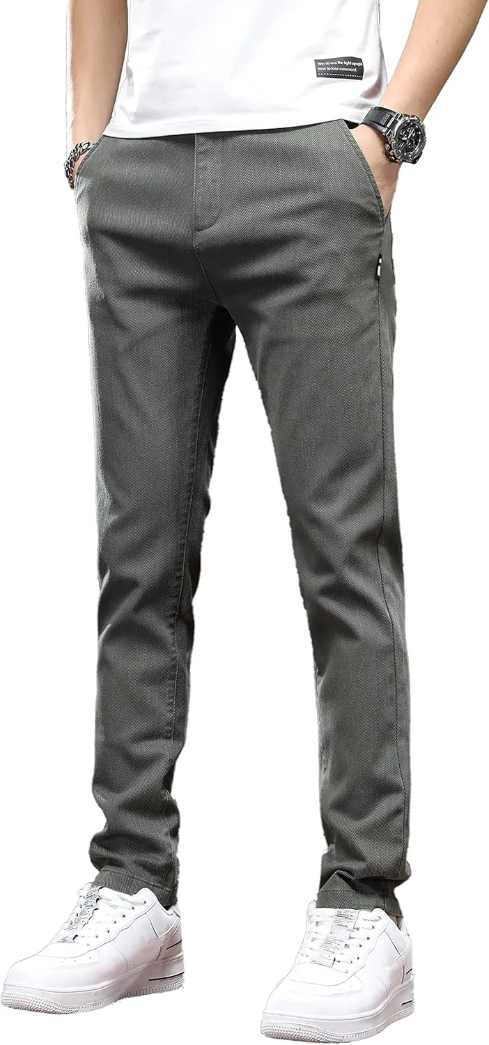 Men's Slim Fit Casual Pants Cotton Wrinkle-Resistant Black Pants
