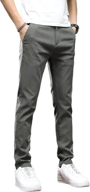 Men's Slim Fit Casual Pants Cotton Wrinkle-Resistant Black Pants