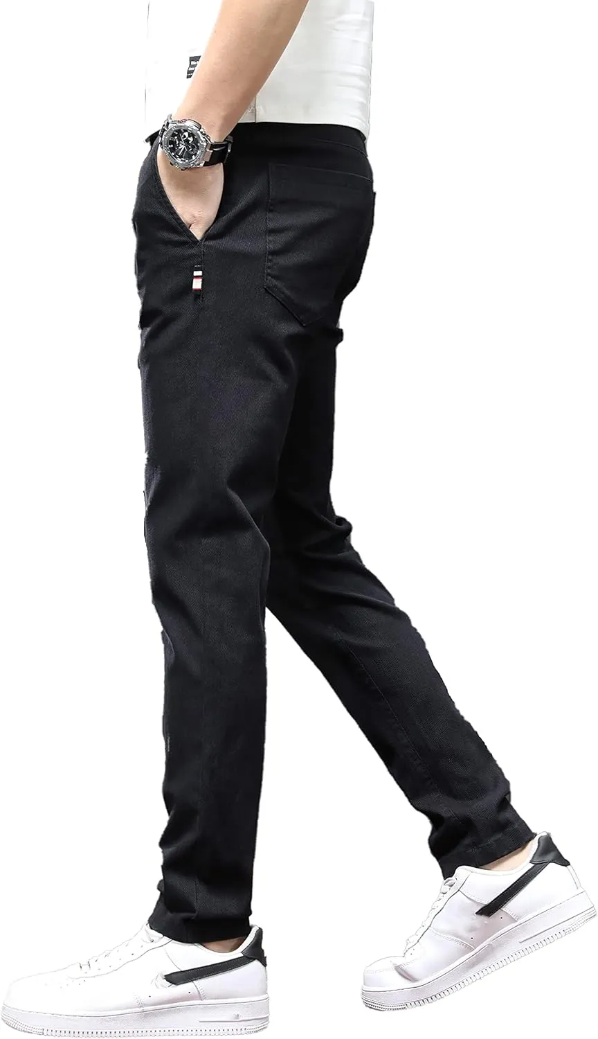 Men's Slim Fit Casual Pants Cotton Wrinkle-Resistant Black Pants