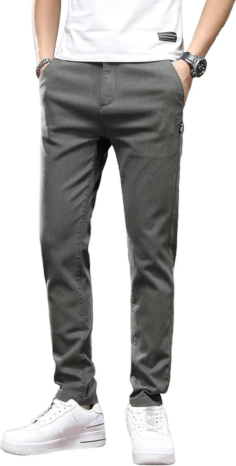 Men's Slim Fit Casual Pants Cotton Wrinkle-Resistant Black Pants