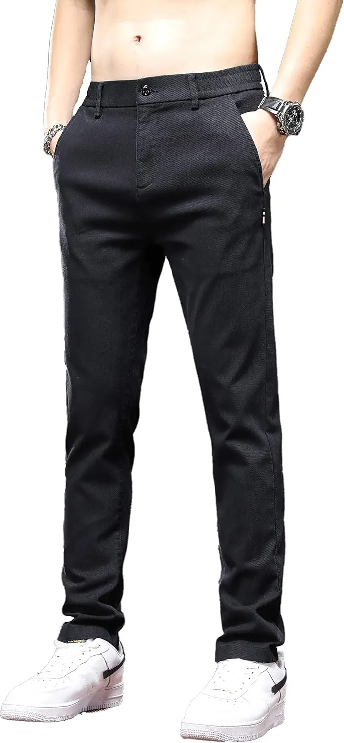 Men's Slim Fit Casual Pants Cotton Wrinkle-Resistant Black Pants