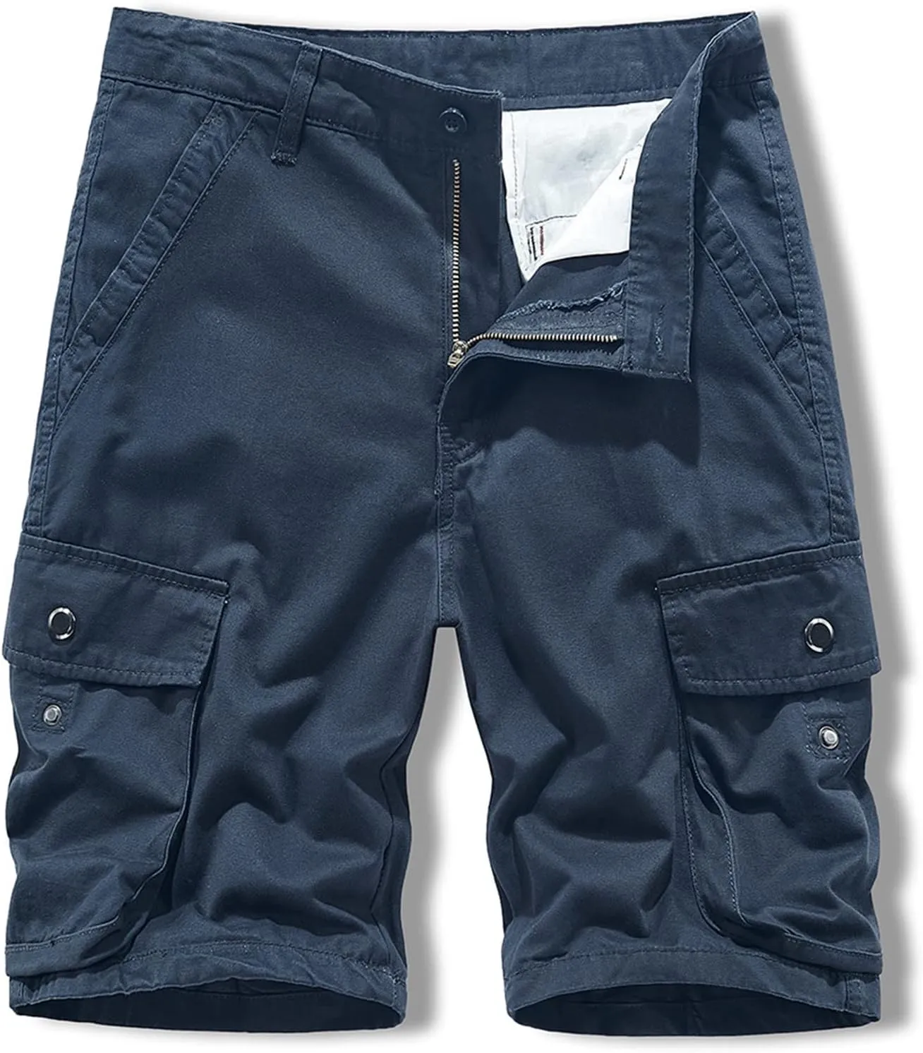 Mens Slim Fit Shorts Casual Cotton Multi Pockets Solid Cargo Shorts Big and Tall Buckle Zipper Tooling Shorts