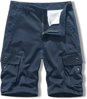 Mens Slim Fit Shorts Casual Cotton Multi Pockets Solid Cargo Shorts Big and Tall Buckle Zipper Tooling Shorts