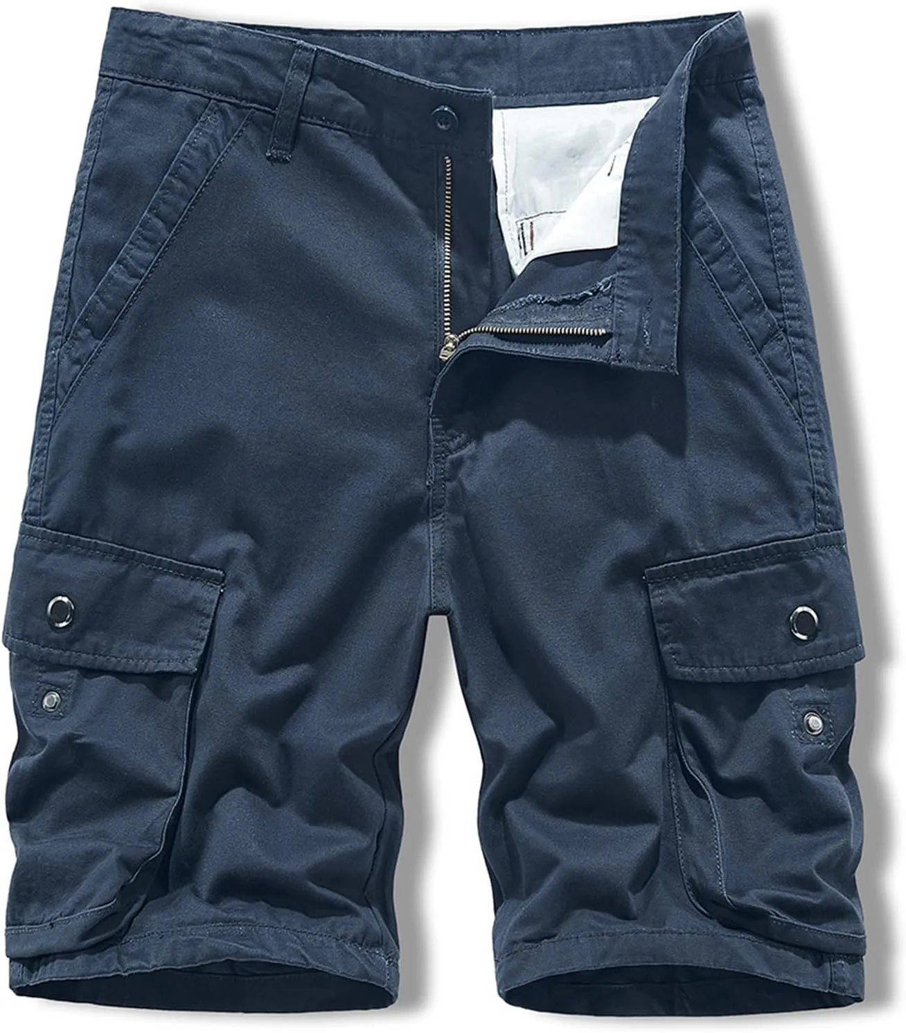 Mens Slim Fit Shorts Casual Cotton Multi Pockets Solid Cargo Shorts Big and Tall Buckle Zipper Tooling Shorts