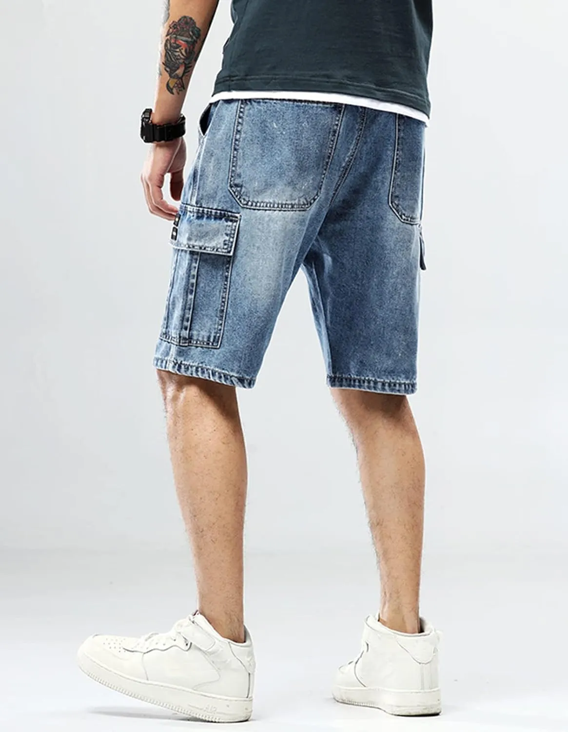 Men`s Street Hip Hop Denim Cargo Shorts Jeans with Multi Pockets