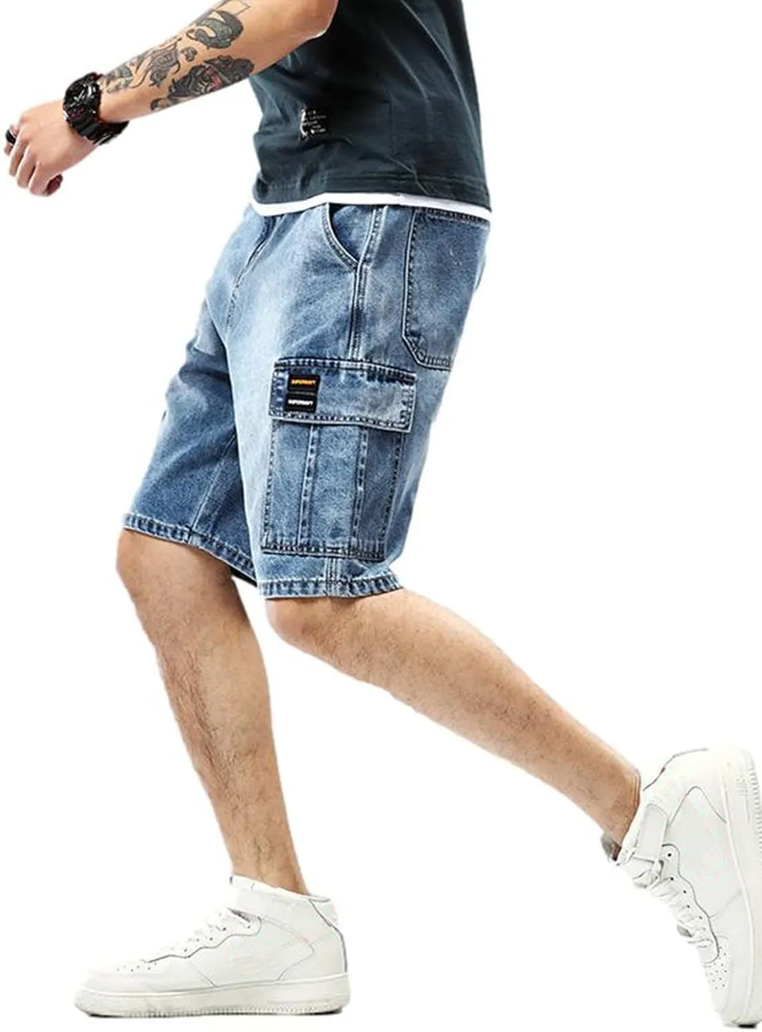 Men`s Street Hip Hop Denim Cargo Shorts Jeans with Multi Pockets