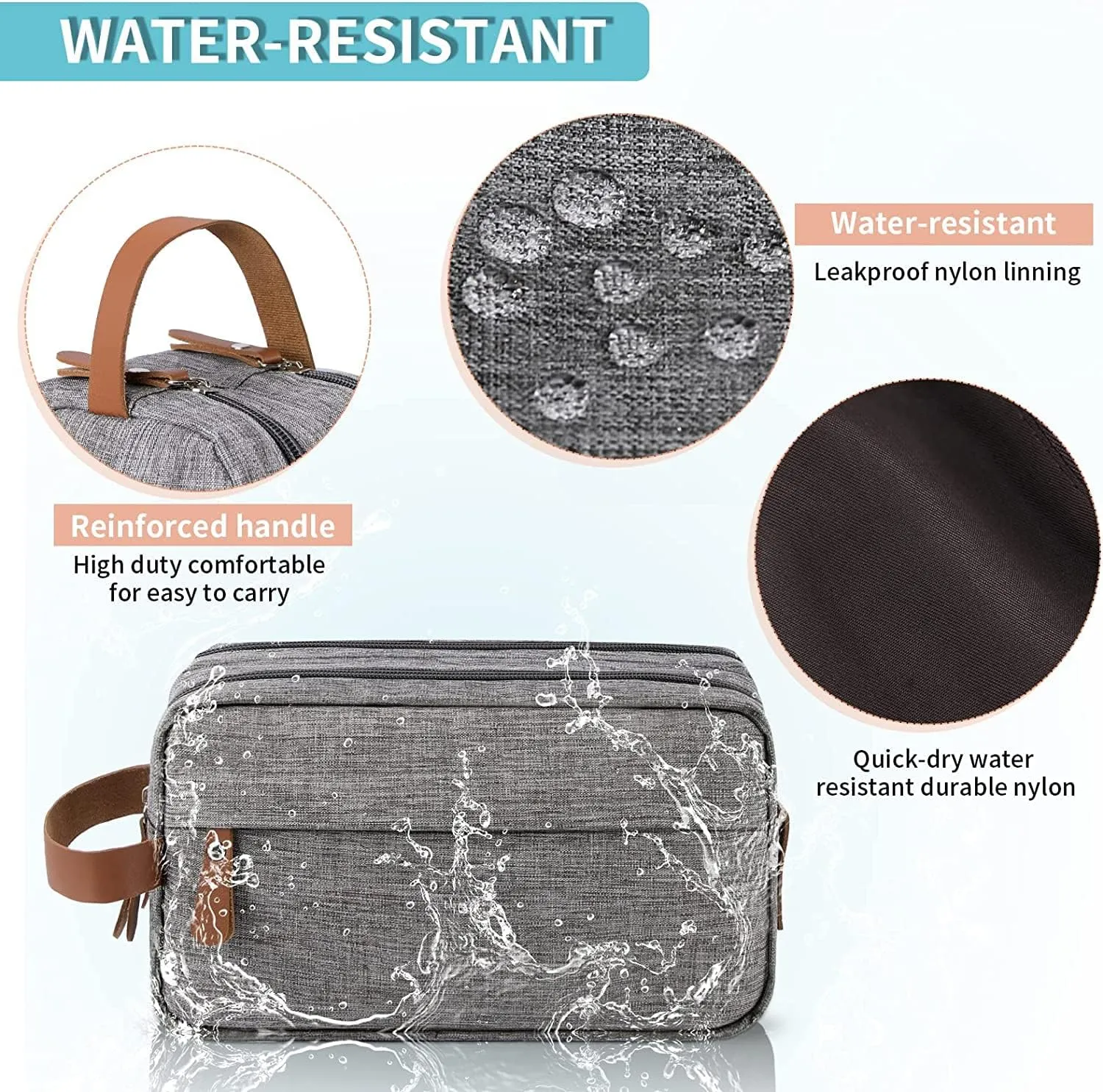 Mens Toiletry Bag, Bathroom Bag, Oxford Cloth Toiletry Bag for Men, Portable Travel Shaving Dopp Kit,Water-Resistant Cosmetic Bag Travel Organizer Storage for Accessories, Black