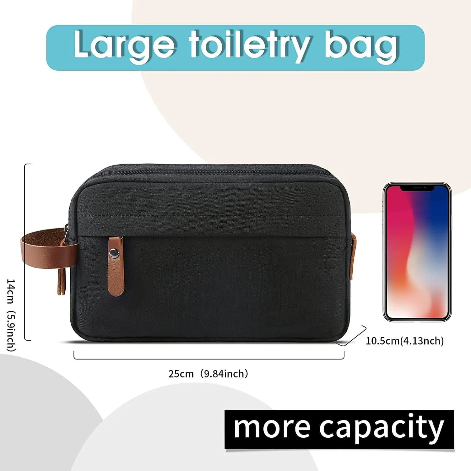 Mens Toiletry Bag, Bathroom Bag, Oxford Cloth Toiletry Bag for Men, Portable Travel Shaving Dopp Kit,Water-Resistant Cosmetic Bag Travel Organizer Storage for Accessories, Black