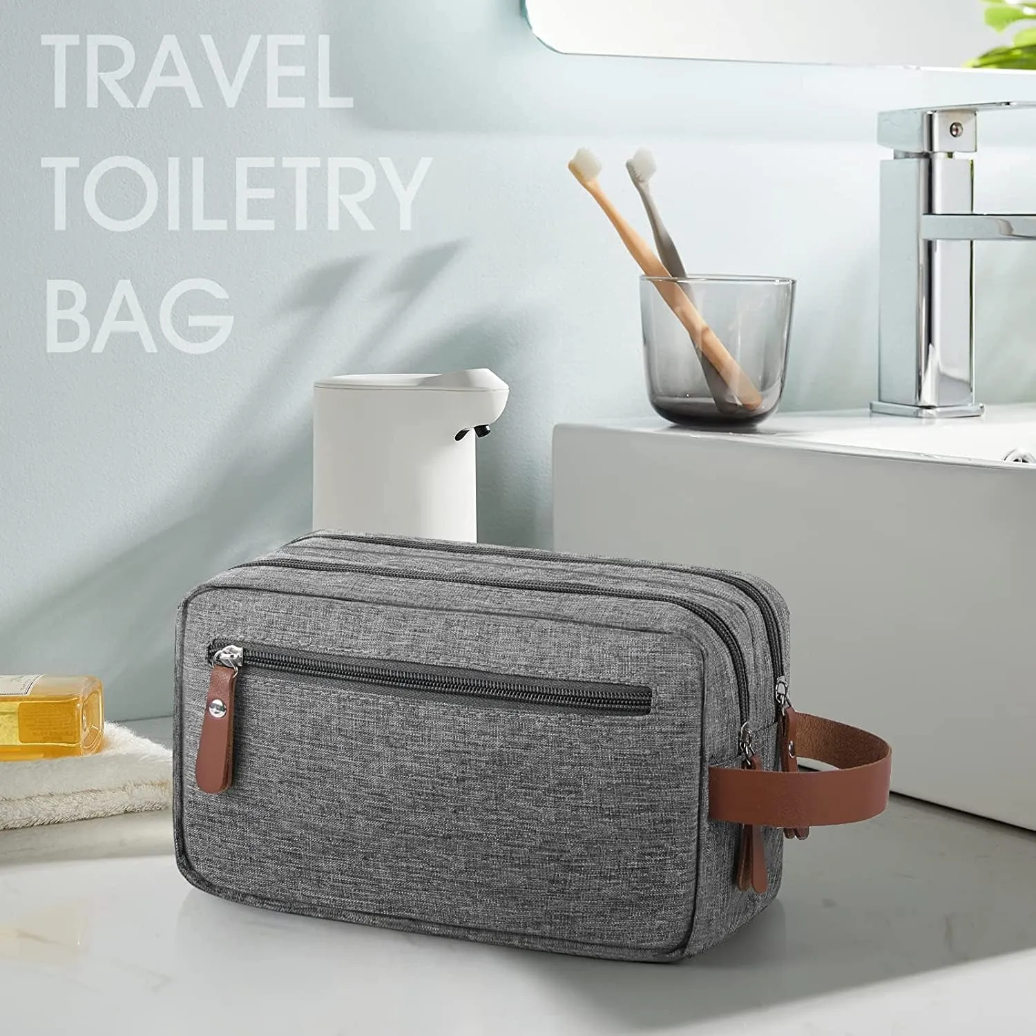 Mens Toiletry Bag, Bathroom Bag, Oxford Cloth Toiletry Bag for Men, Portable Travel Shaving Dopp Kit,Water-Resistant Cosmetic Bag Travel Organizer Storage for Accessories, Black