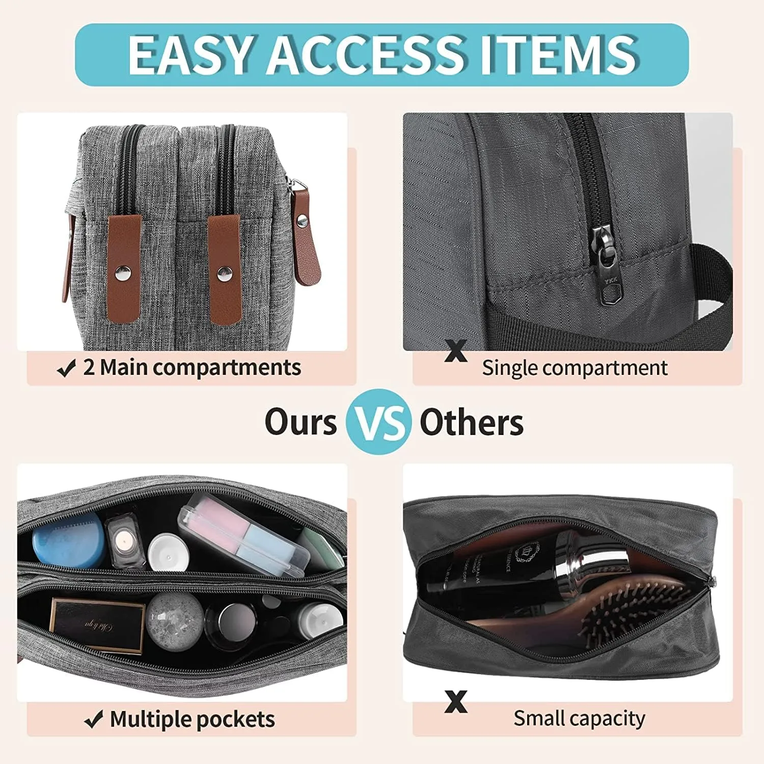 Mens Toiletry Bag, Bathroom Bag, Oxford Cloth Toiletry Bag for Men, Portable Travel Shaving Dopp Kit,Water-Resistant Cosmetic Bag Travel Organizer Storage for Accessories, Black