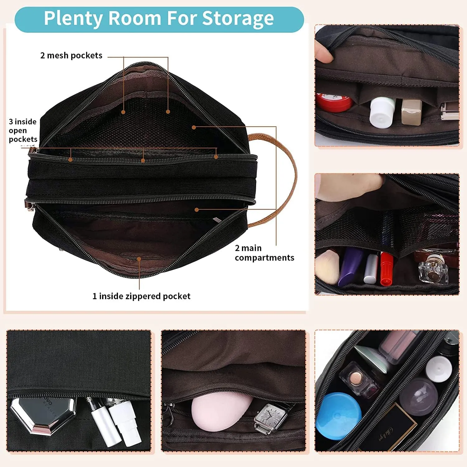 Mens Toiletry Bag, Bathroom Bag, Oxford Cloth Toiletry Bag for Men, Portable Travel Shaving Dopp Kit,Water-Resistant Cosmetic Bag Travel Organizer Storage for Accessories, Black