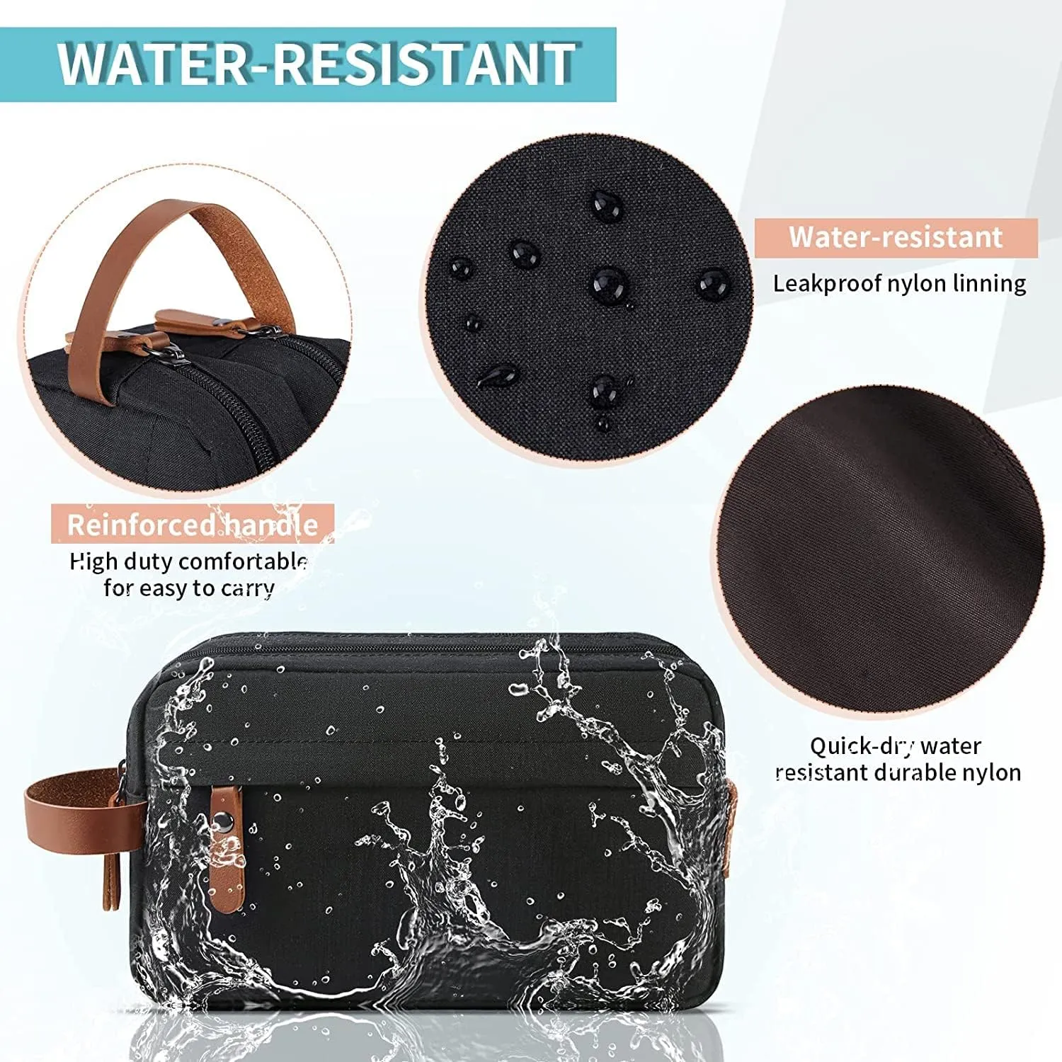 Mens Toiletry Bag, Bathroom Bag, Oxford Cloth Toiletry Bag for Men, Portable Travel Shaving Dopp Kit,Water-Resistant Cosmetic Bag Travel Organizer Storage for Accessories, Black