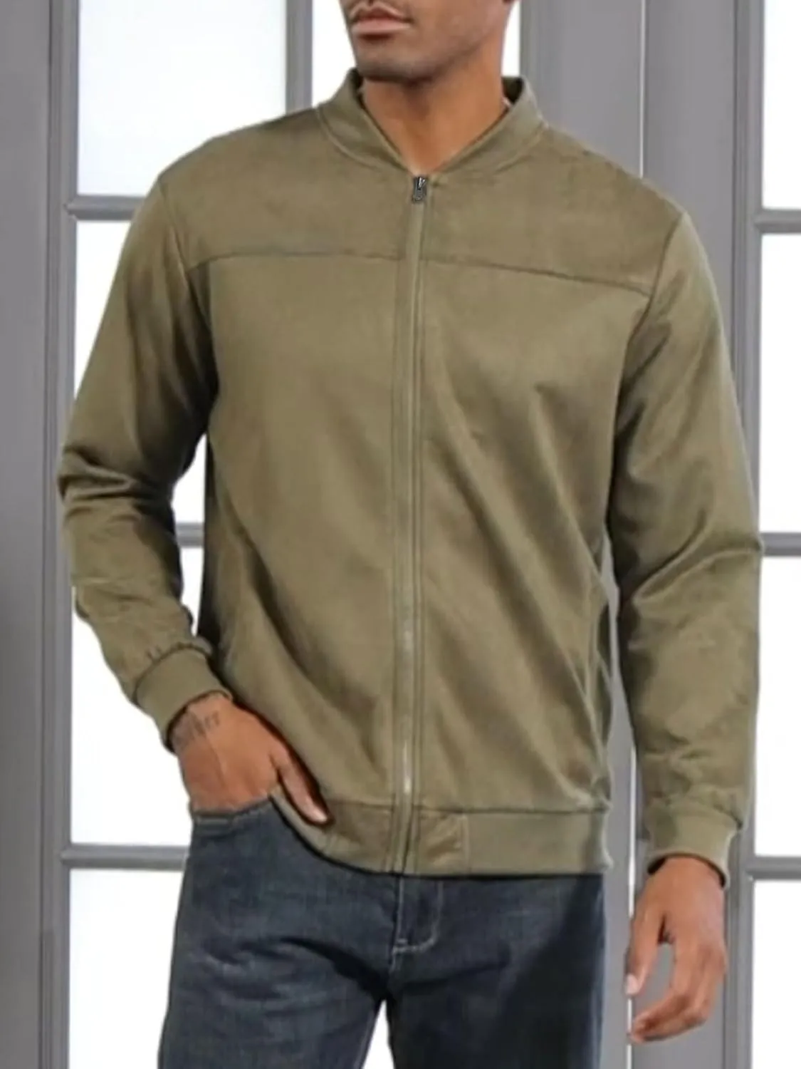 Men's Vintage Lightweight Suede Aviator Jacket Casual Stylish Fall Jackets Full Zip Knit Jackets