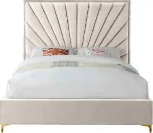Meridian Furniture Eclipse Collection Modern | Contemporary Velvet Upholstered Bed with Channel Tufted Design and Complete Sets of Gold and Chrome Legs Included, King, Cream