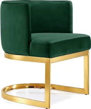 Meridian Furniture Gianna Collection Modern | Contemporary Velvet Upholstered Dining Chair with Polished Gold Metal Frame, 24" W x 22" D x 29.5" H, Green