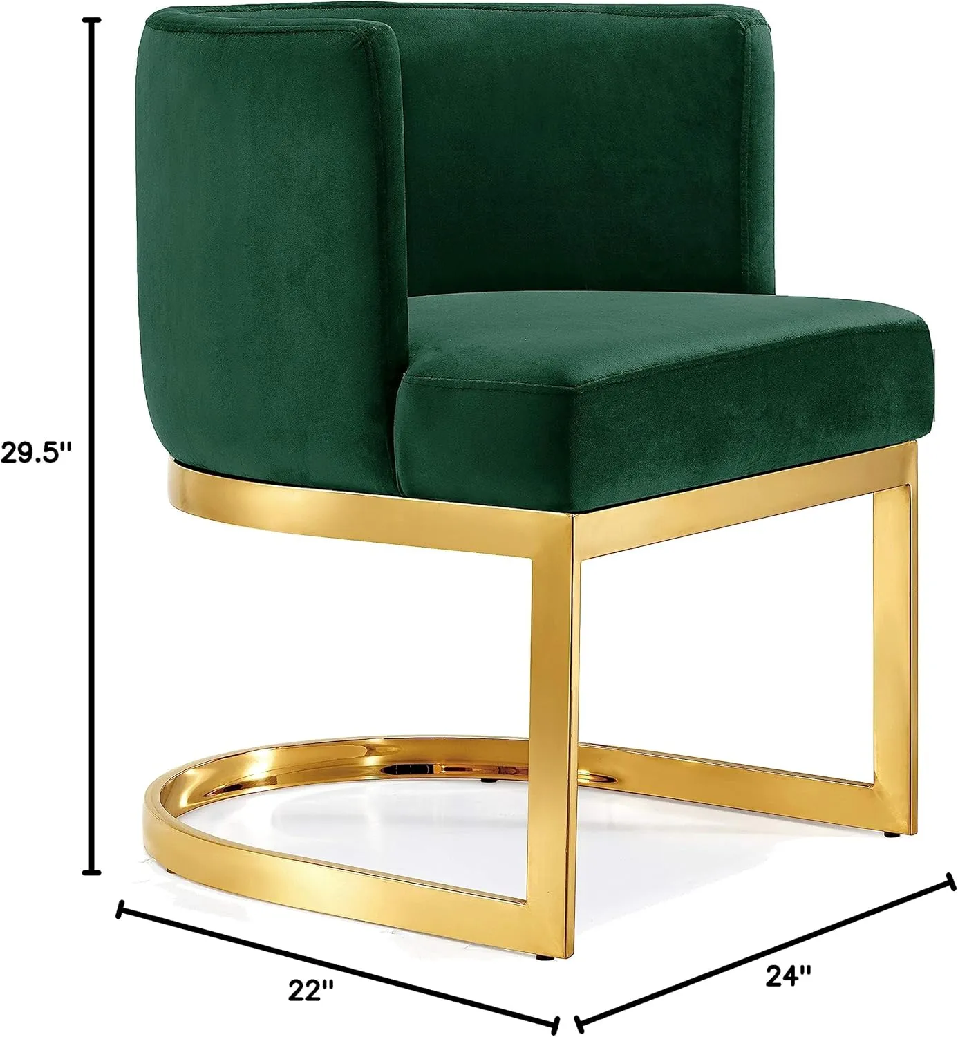 Meridian Furniture Gianna Collection Modern | Contemporary Velvet Upholstered Dining Chair with Polished Gold Metal Frame, 24" W x 22" D x 29.5" H, Green