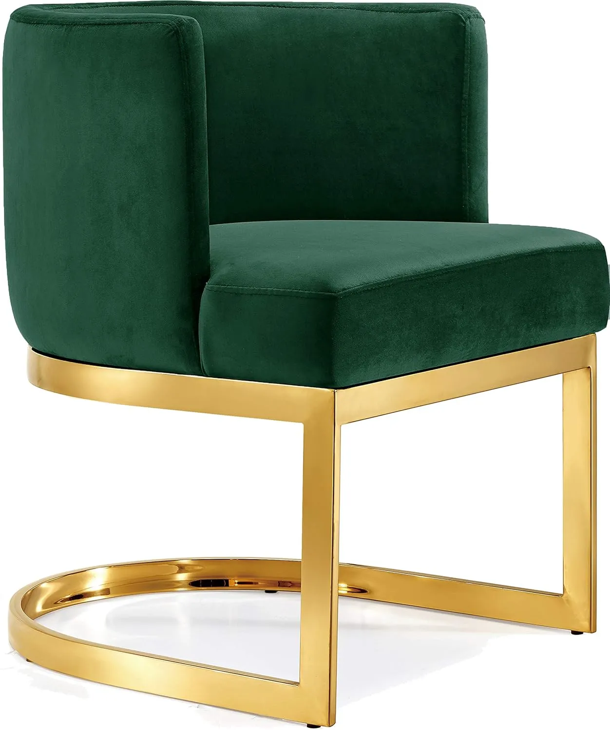 Meridian Furniture Gianna Collection Modern | Contemporary Velvet Upholstered Dining Chair with Polished Gold Metal Frame, 24" W x 22" D x 29.5" H, Green