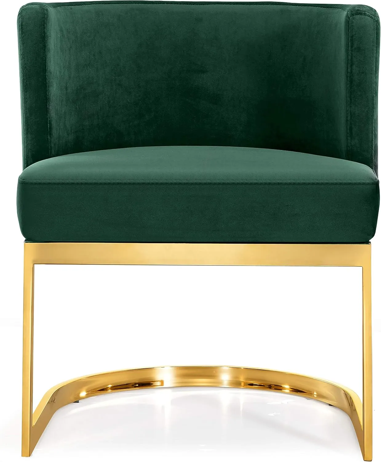 Meridian Furniture Gianna Collection Modern | Contemporary Velvet Upholstered Dining Chair with Polished Gold Metal Frame, 24" W x 22" D x 29.5" H, Green