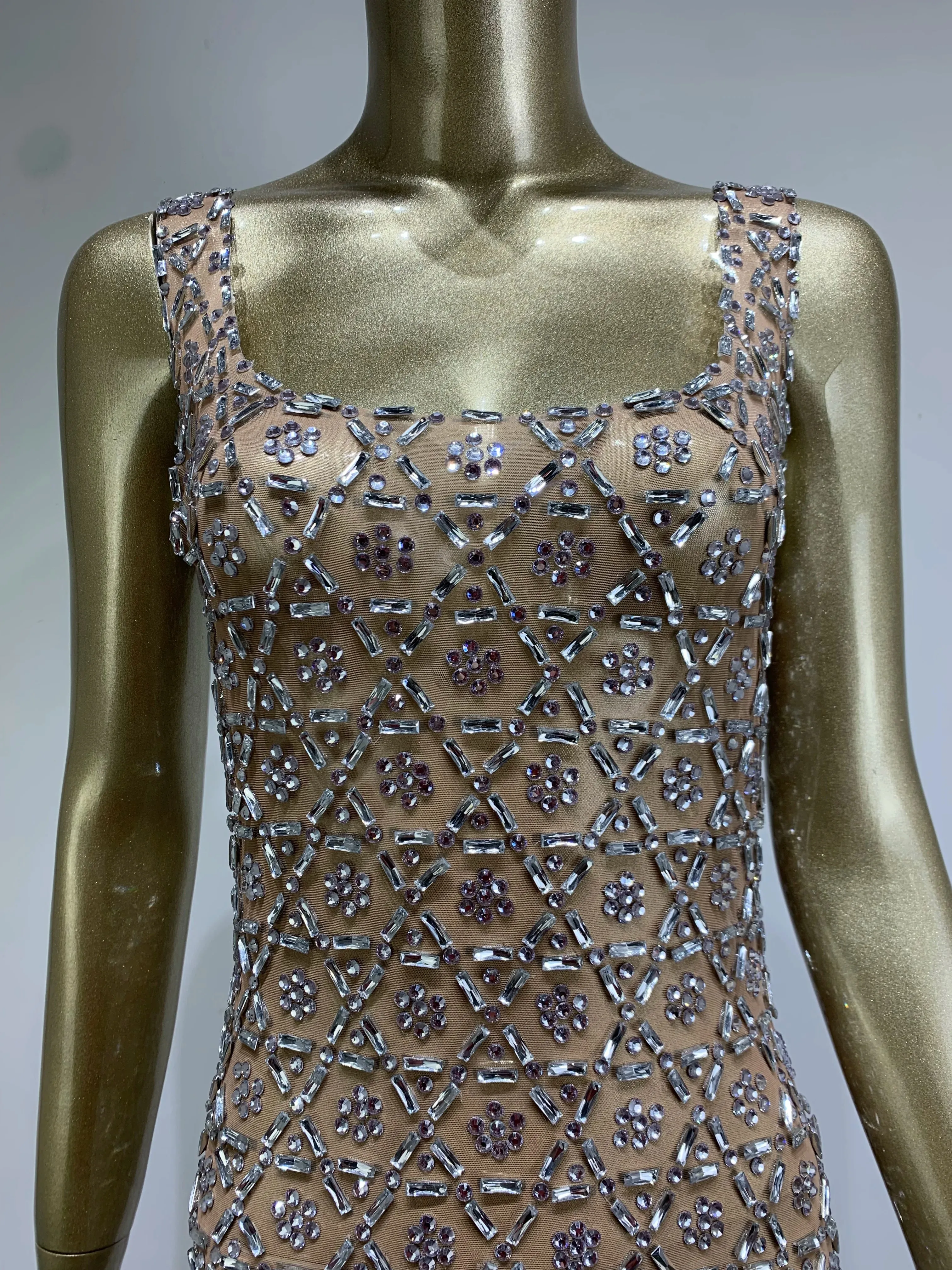 Mesh Crystal Evening Dress