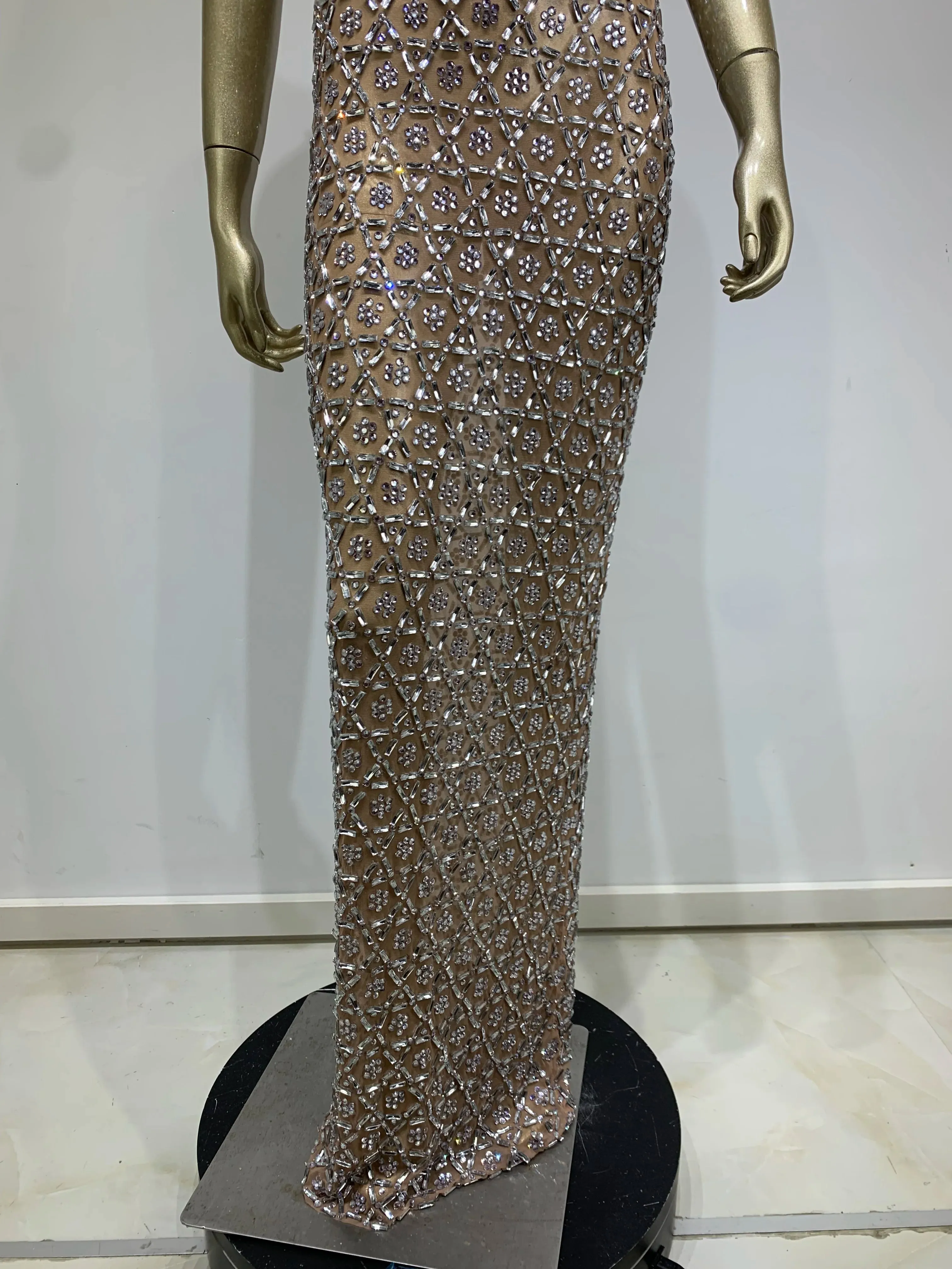 Mesh Crystal Evening Dress