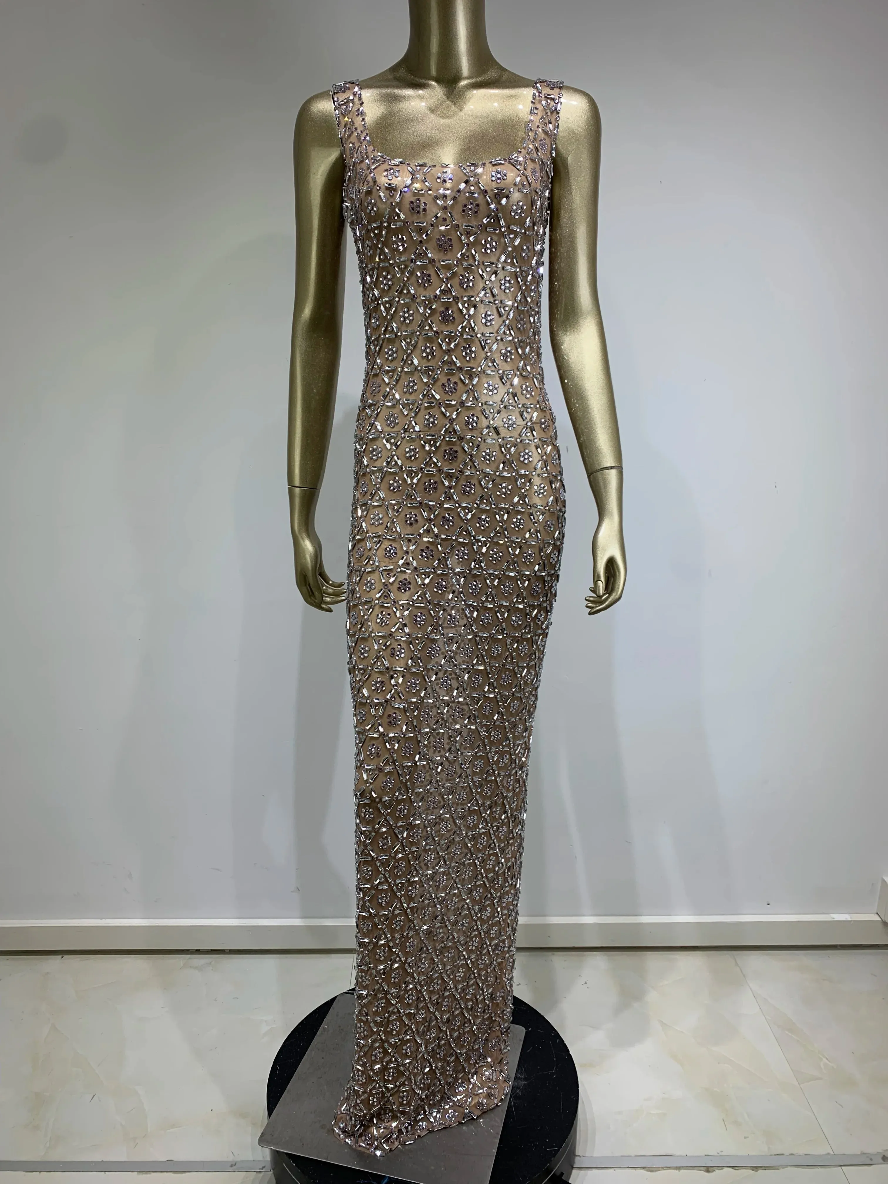 Mesh Crystal Evening Dress