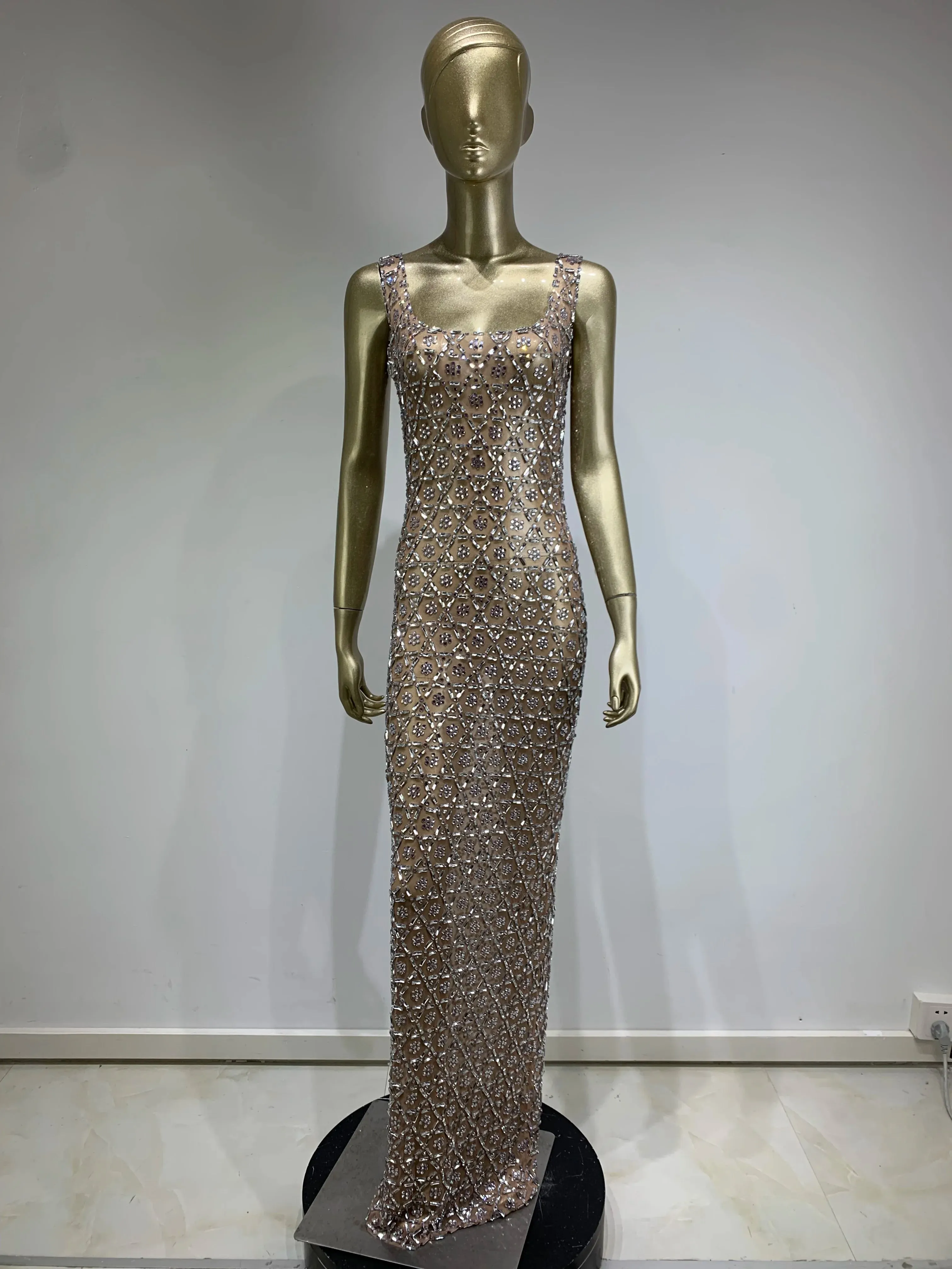 Mesh Crystal Evening Dress