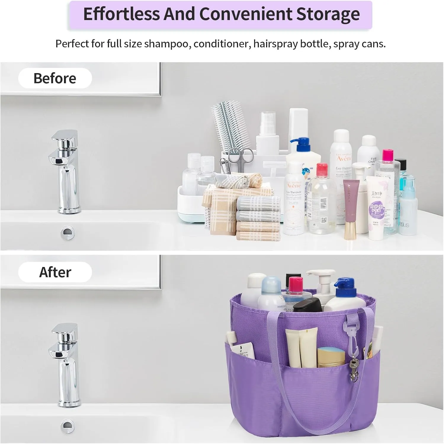 Mesh Shower Caddy Portable, Travel Toiletry Bag for Women Men, Large Capacity Shower Bag Quick Dry Bathroom Bag for Dorm, Gym, Bathroom, Camping, Beach, Swimming, Traveling, Purple