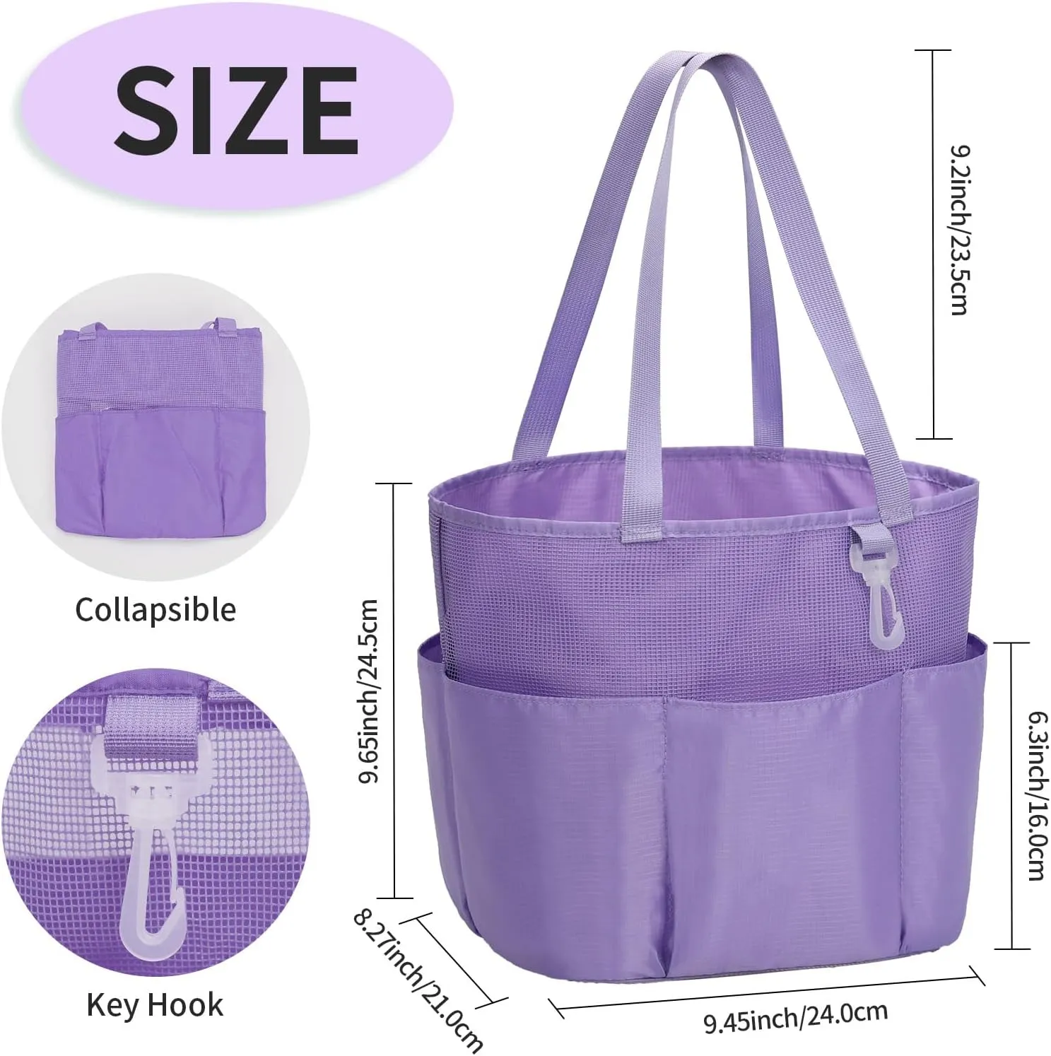 Mesh Shower Caddy Portable, Travel Toiletry Bag for Women Men, Large Capacity Shower Bag Quick Dry Bathroom Bag for Dorm, Gym, Bathroom, Camping, Beach, Swimming, Traveling, Purple