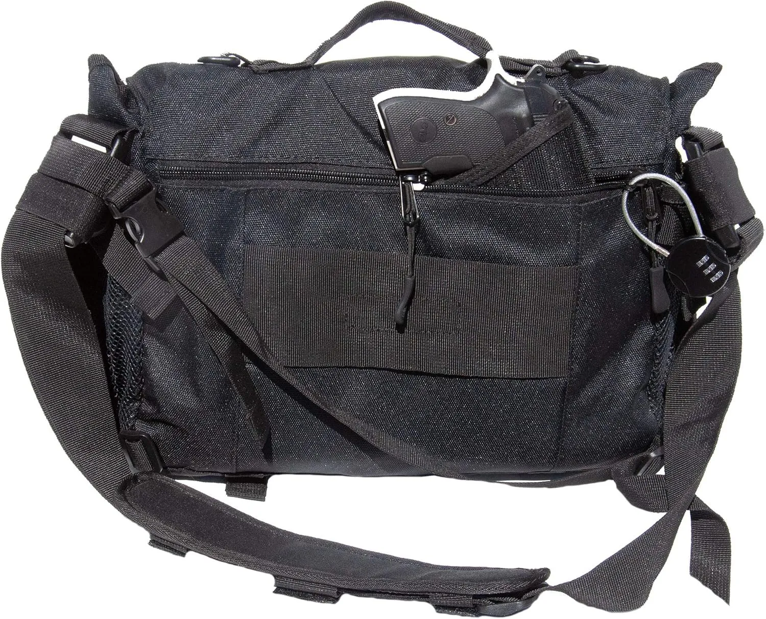 Messenger Bag with Concealed Carry Pistol Pouch by FirstChoice - Multi-Function Briefcase for Small Laptop, Tablet, or iPad with Discreet Pistol Compartment - with Holster, Double Mag Pouch & Padlock
