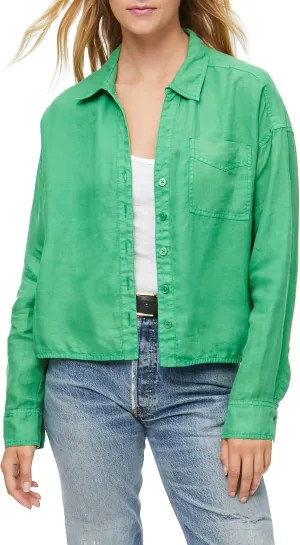 Michael Stars Women's Gracie Casual Linen Top - Relaxed, Long Sleeve