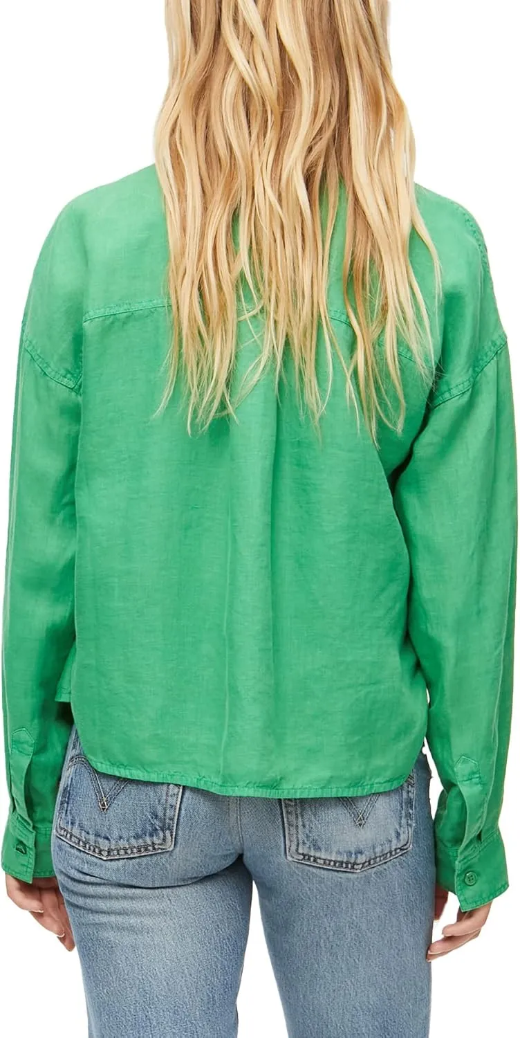 Michael Stars Women's Gracie Casual Linen Top - Relaxed, Long Sleeve
