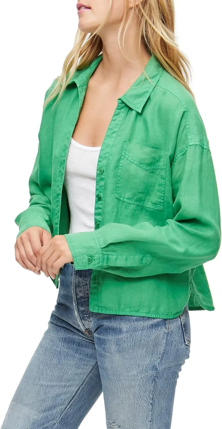 Michael Stars Women's Gracie Casual Linen Top - Relaxed, Long Sleeve