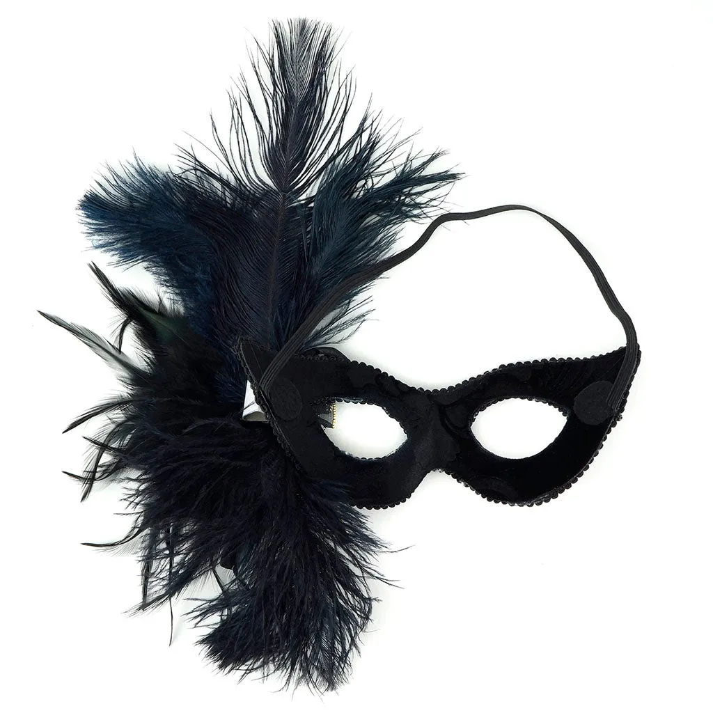 Midnight Velvet Mask w/Ostrich Feathers BL