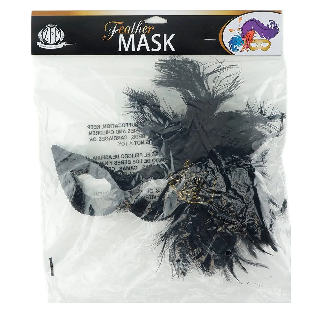 Midnight Velvet Mask w/Ostrich Feathers BL